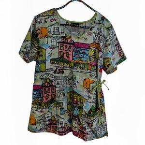 Sesame Street Scrub Top Shirt women’s medium M med snuffy Burt Ernie cookie